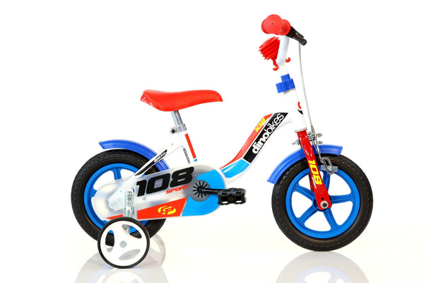 Dino 108 Sport 10 Inch Kinderfiets Doortrapper Blauw/Wit 10 inch