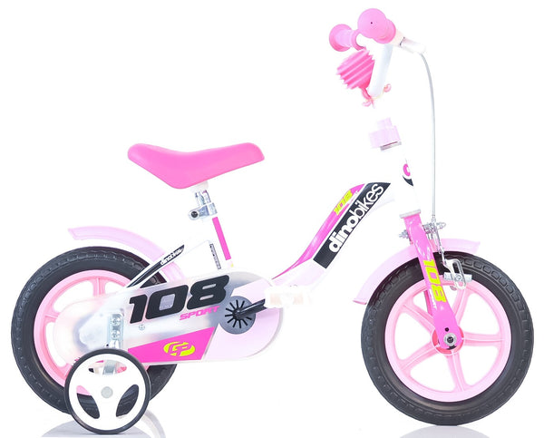 Dino Bikes 108 Sport 10 Inch Kinderfiets Doortrapper Roze/Wit 10 inch