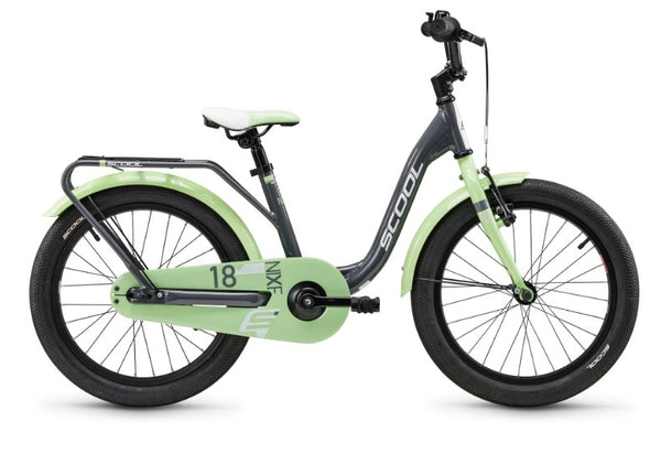 S’COOL niXe 18 inch Kinderfiets Dark Grey/Pastel Green