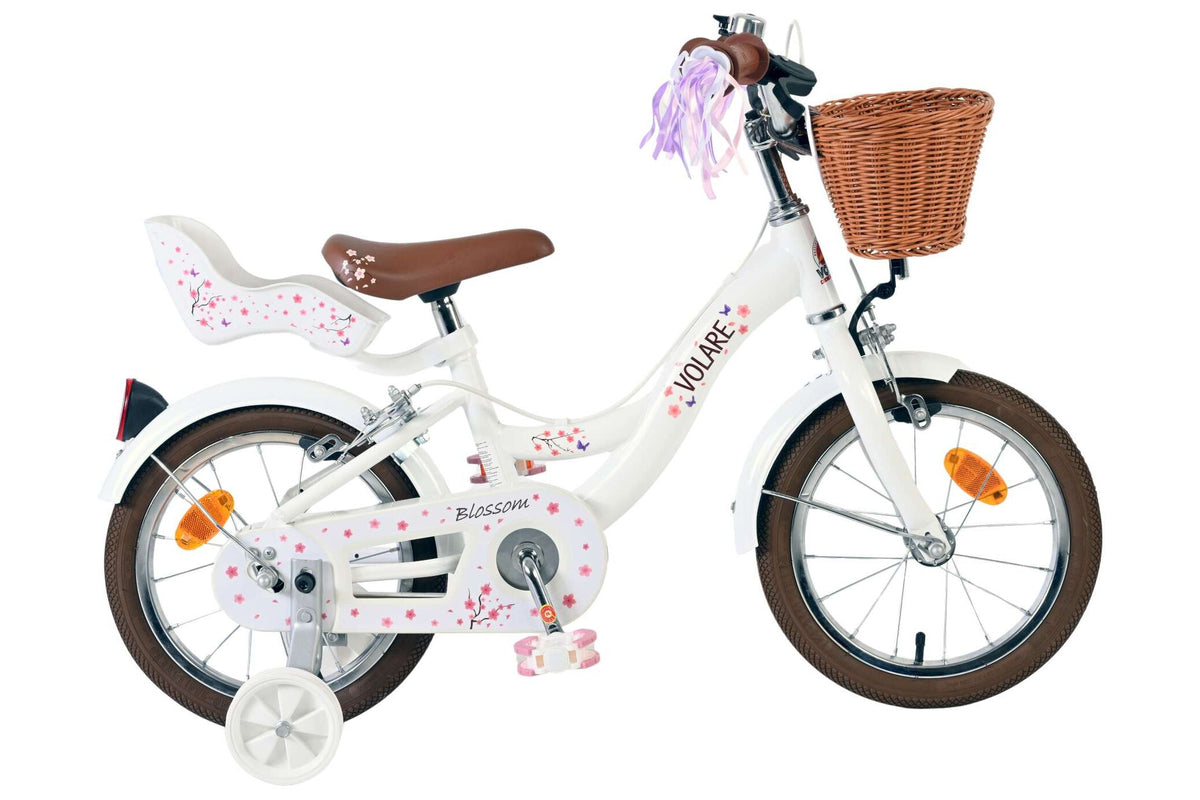 Volare Blossom Kinderfiets - Meisjes - 14 inch - Wit - Twee Handremmen 14 inch