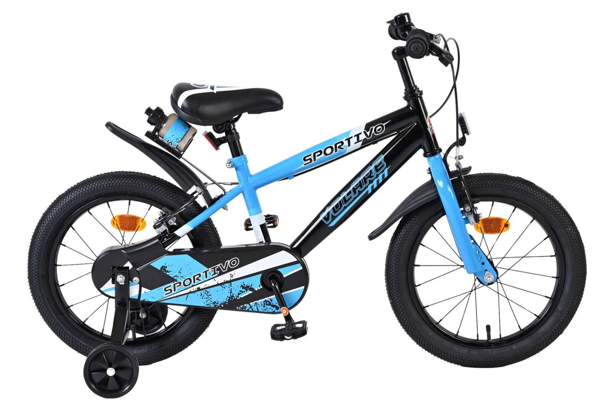 Volare Sportivo Kinderfiets - Jongens - 16 inch - Blauw Zwart - Twee Handremmen 16 inch