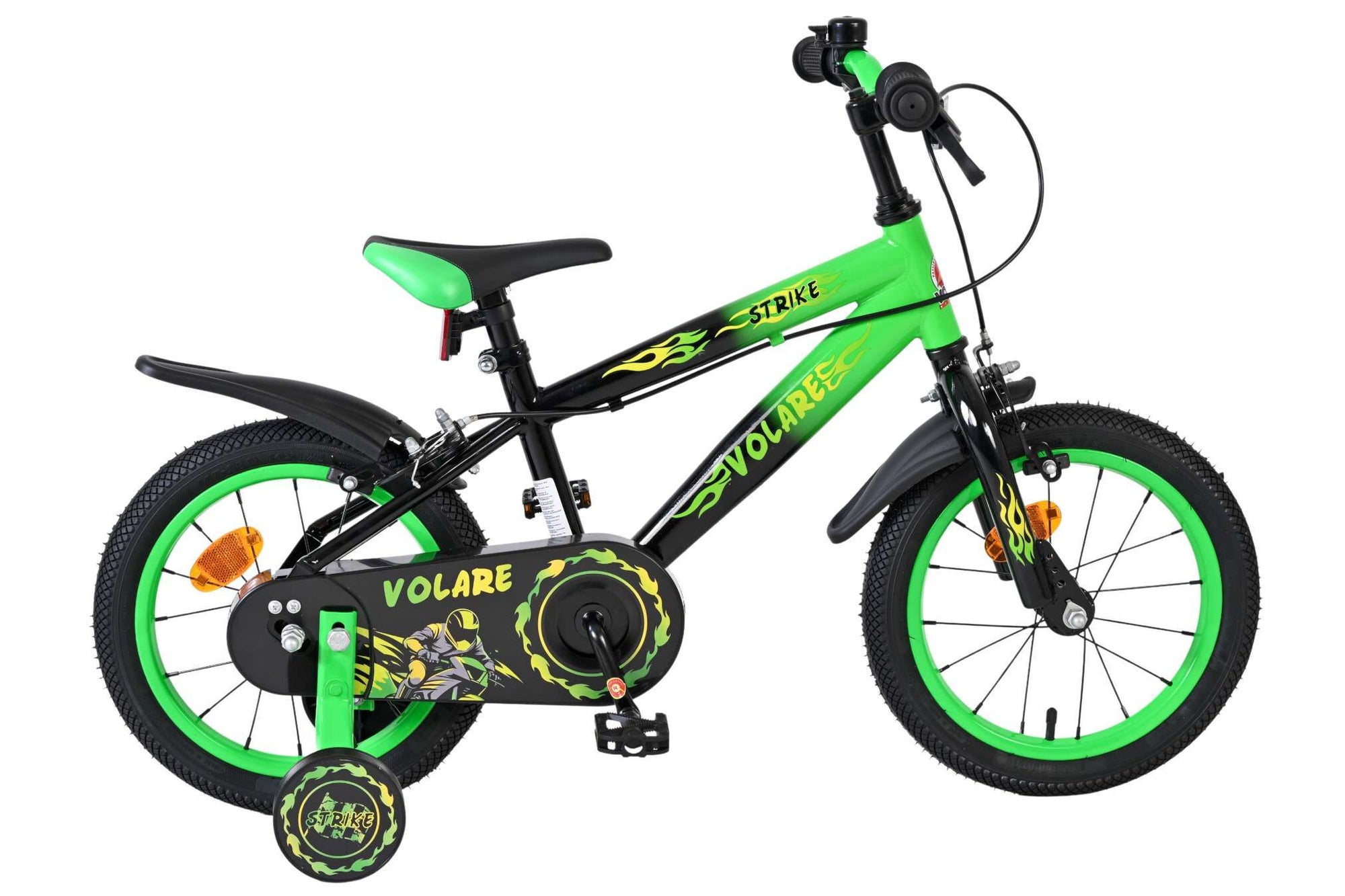 Volare Strike Kinderfiets - Jongens - 14 inch - Zwart Groen - Twee handremmen