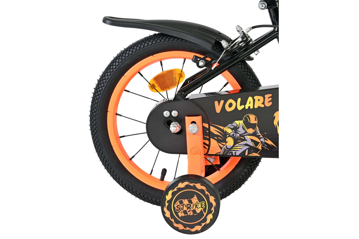 Volare Strike Kinderfiets - Jongens - 14 inch - Zwart Oranje - Twee handremmen (detail)