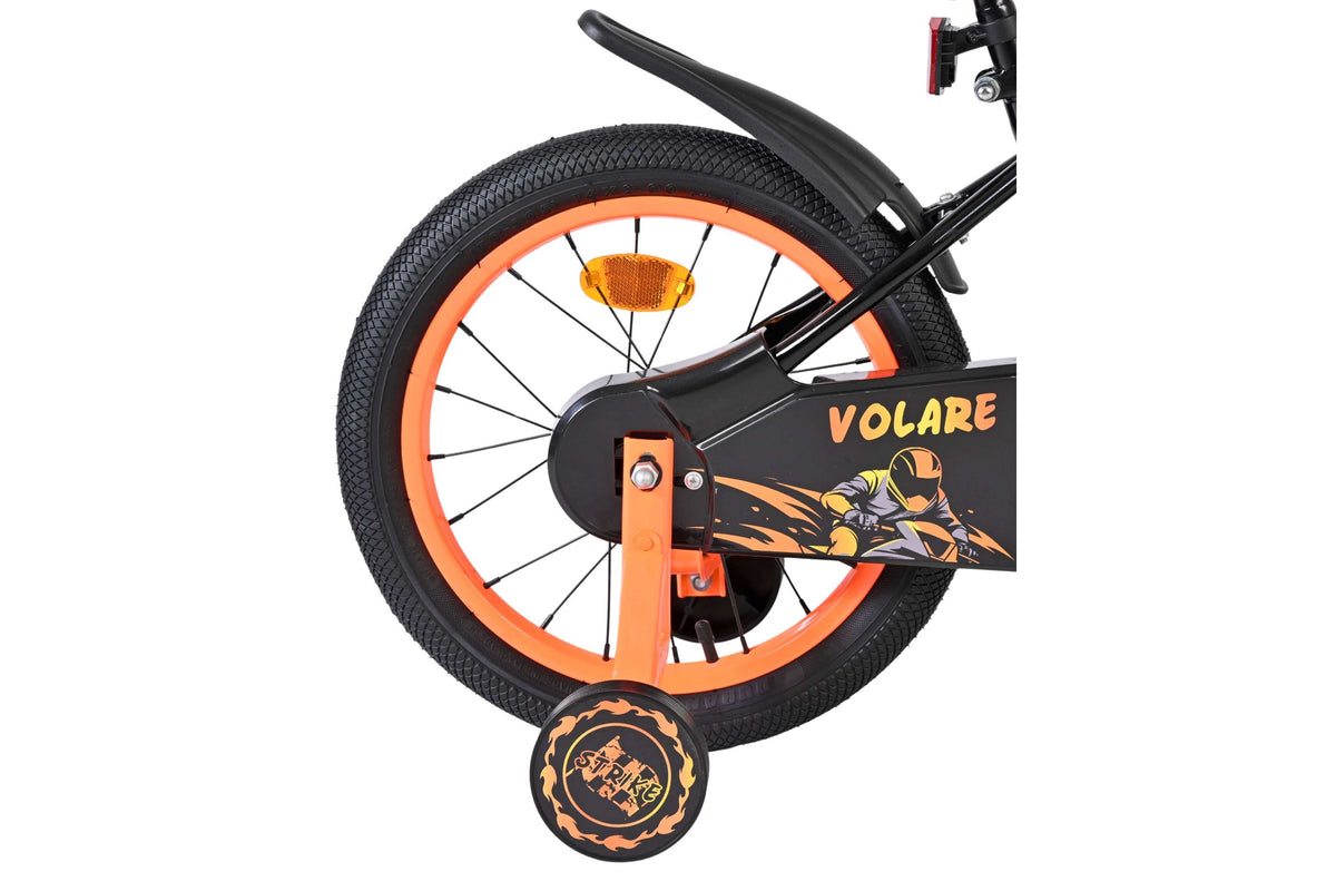 Volare Strike Kinderfiets - Jongens - 16 inch - Zwart Oranje - Twee Handremmen (detail)