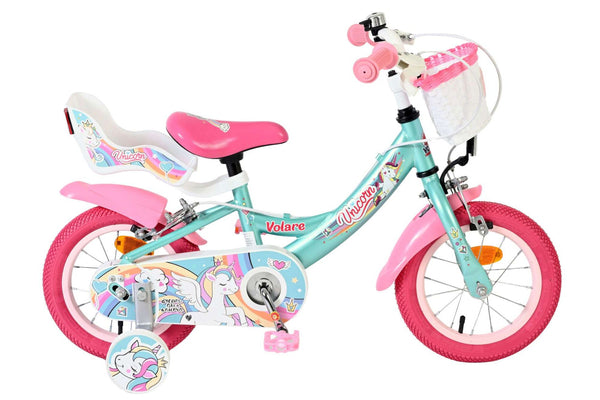 Volare Unicorn Kinderfiets - Meisjes - 12 inch - Groen - Twee handremmen 12 inch
