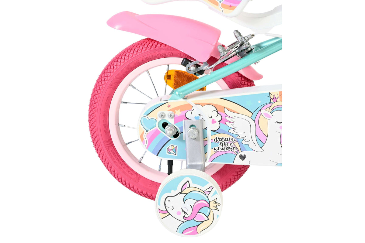 Volare Unicorn Kinderfiets - Meisjes - 12 inch - Groen - Twee handremmen 12 inch (detail)