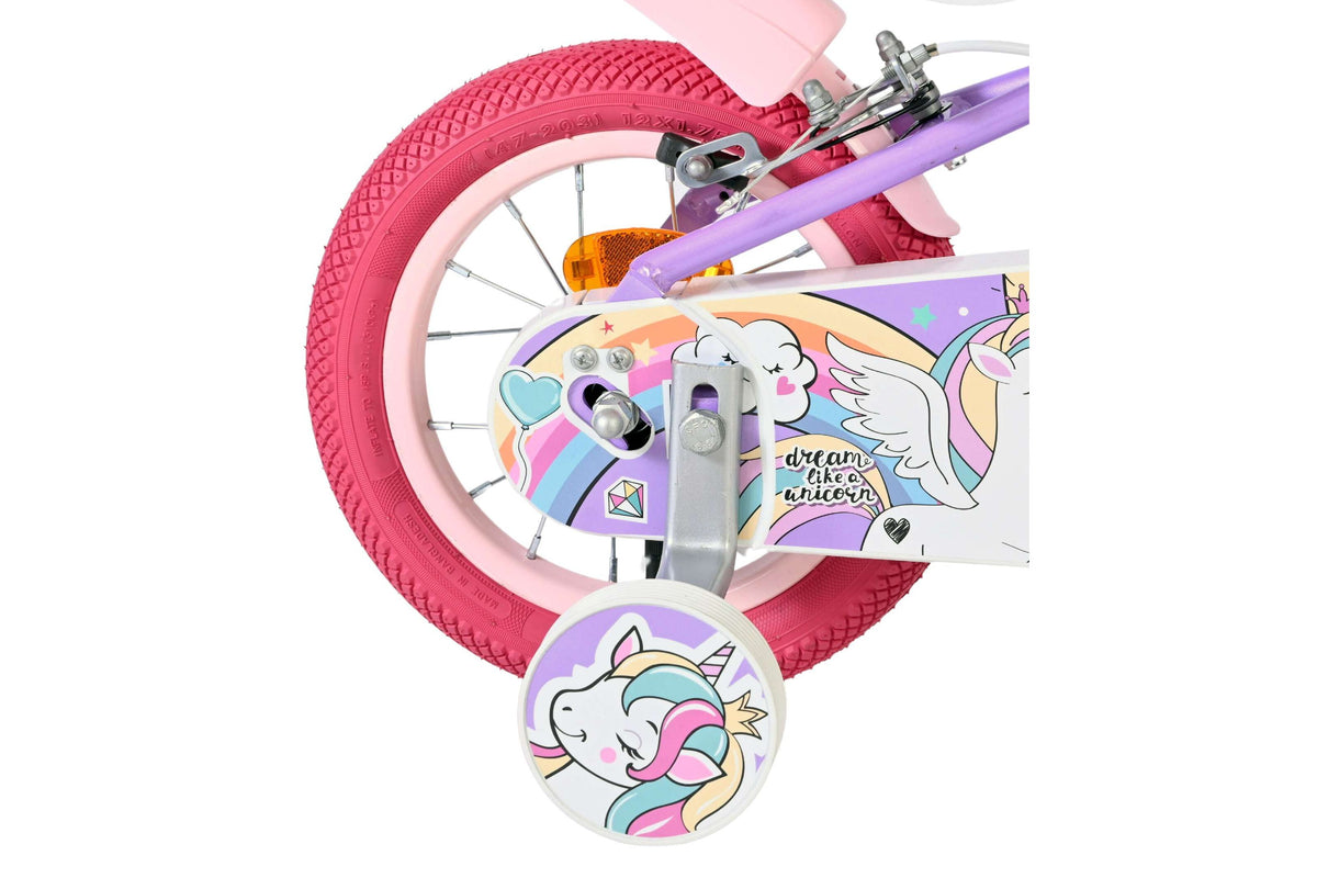 Volare Unicorn Kinderfiets - Meisjes - 12 inch - Paars - Twee handremmen (detail)