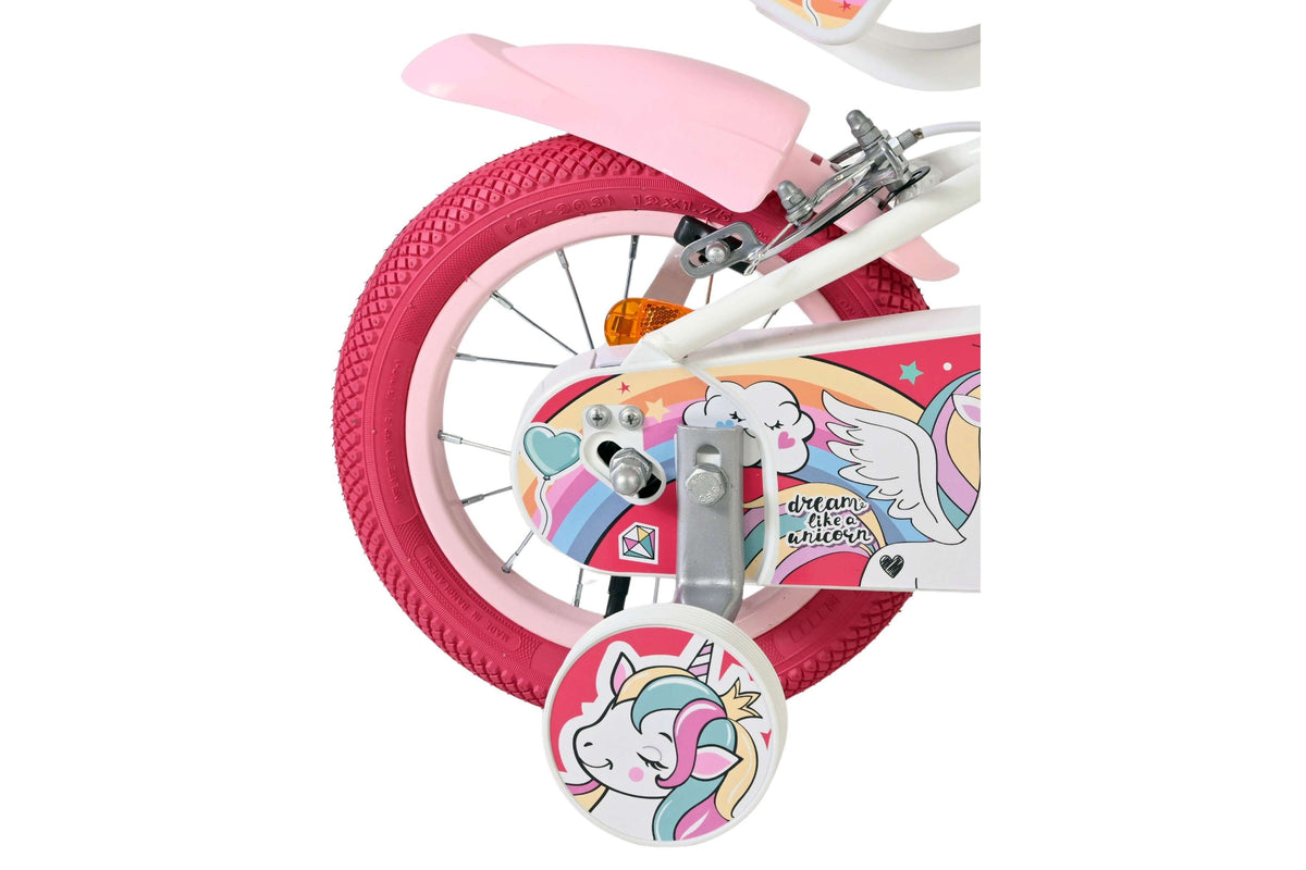 Volare Unicorn Kinderfiets – Meisjes – Twee handremmen 12 inch Wit (detail)