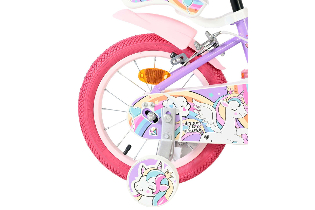 Volare Unicorn Kinderfiets – Meisjes – Twee handremmen 14 inch Paars (detail)