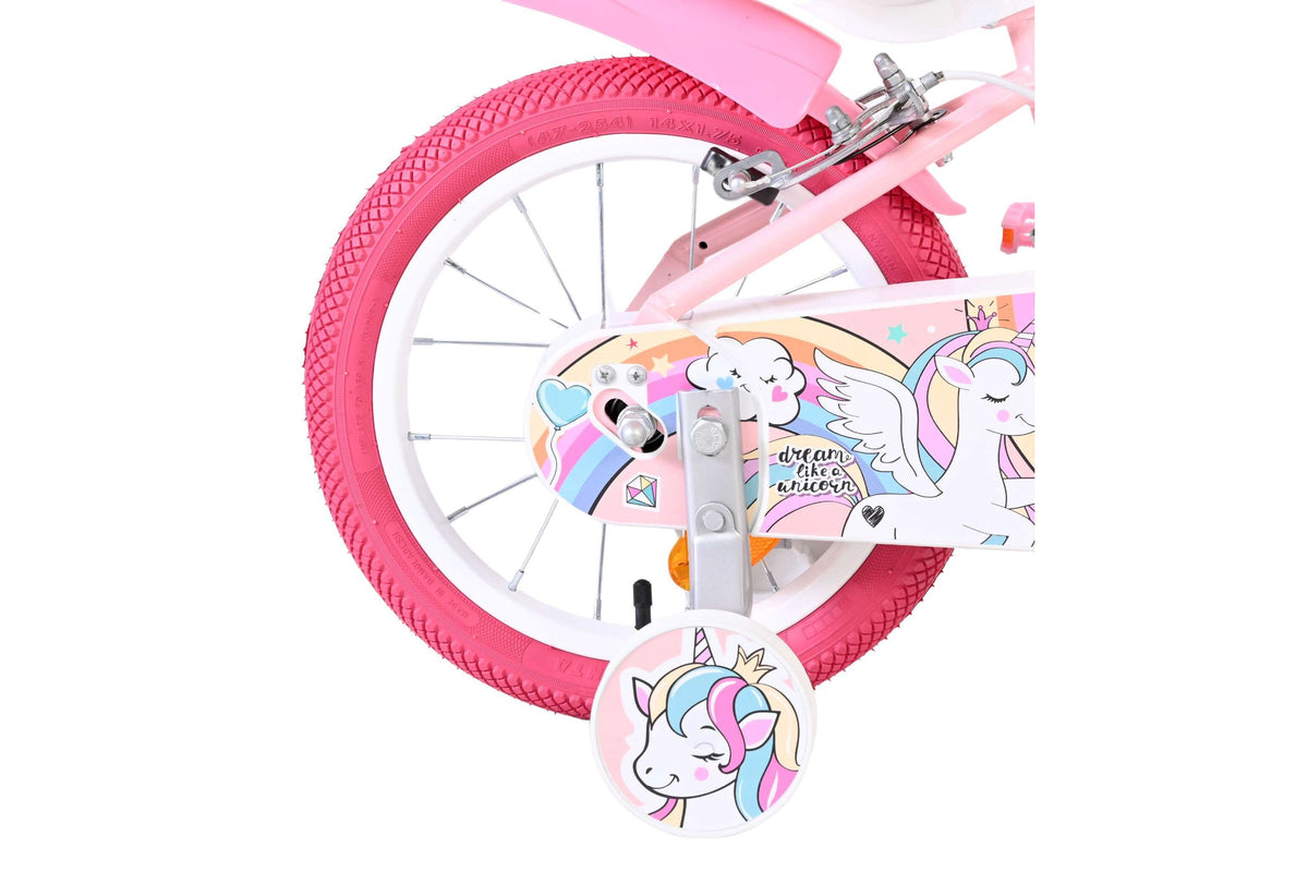 Volare Unicorn Kinderfiets - Meisjes - 14 inch - Roze - Twee Handremmen (detail)