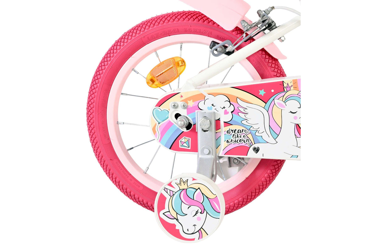 Volare Unicorn Kinderfiets - Meisjes - 14 inch - Wit - Twee Handremmen (detail)