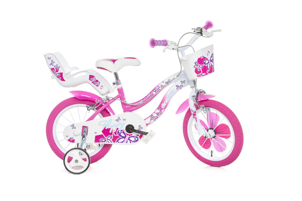 Dino Bikes Flappy 14 Inch Meisjesfiets Wit/Roze