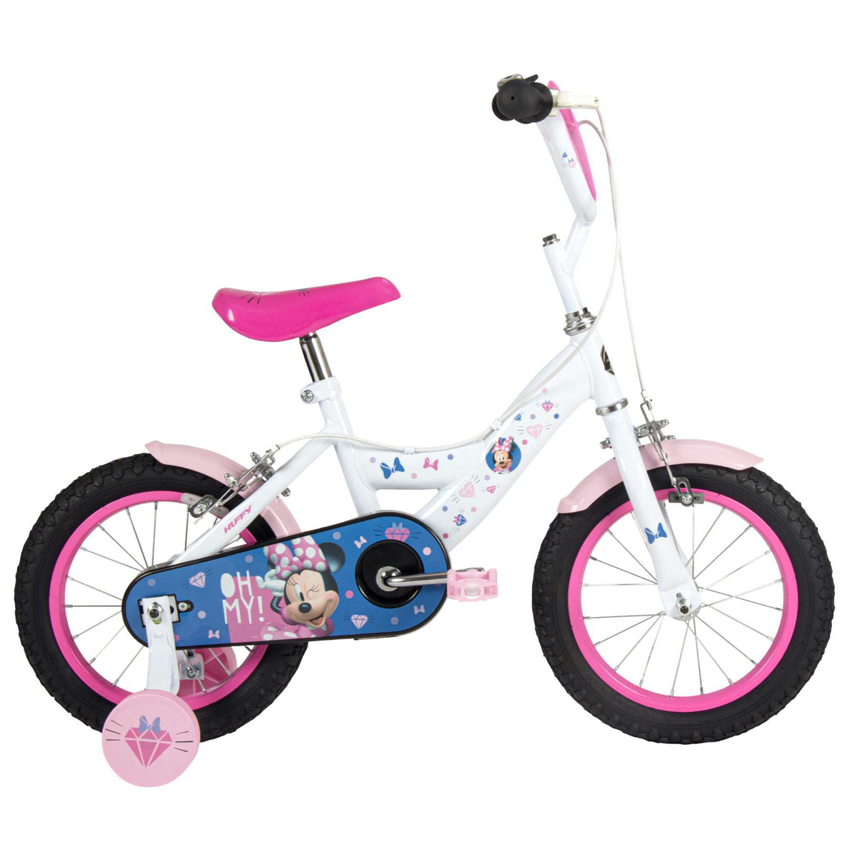 Disney Minnie Mouse Kinderfiets - Meisjes - 14 inch - Wit Roze - Twee handremmen 14 inch