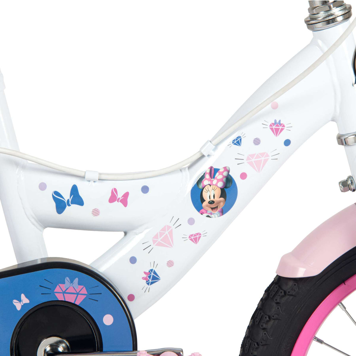 Disney Minnie Mouse Kinderfiets - Meisjes - 14 inch - Wit Roze - Twee handremmen 14 inch (detail)