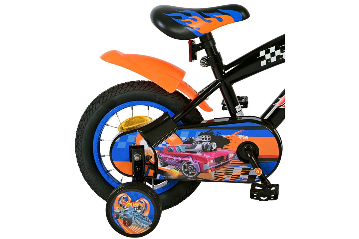 Hot Wheels Kinderfiets - Jongens - 12 inch - Zwart Oranje Blauw - Twee handremmen (detail)