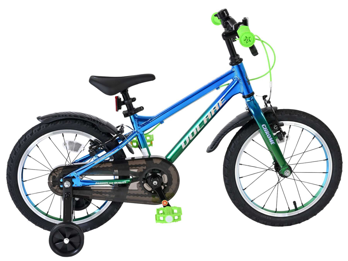 Volare Chrome Kinderfiets - Jongens - 16 inch - Blauw Groen - Twee handremmen