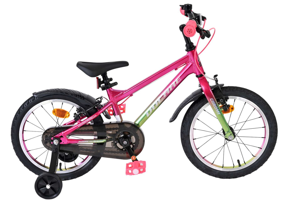 Volare Chrome Kinderfiets - Meisjes - 16 inch - Roze Groen - Twee handremmen