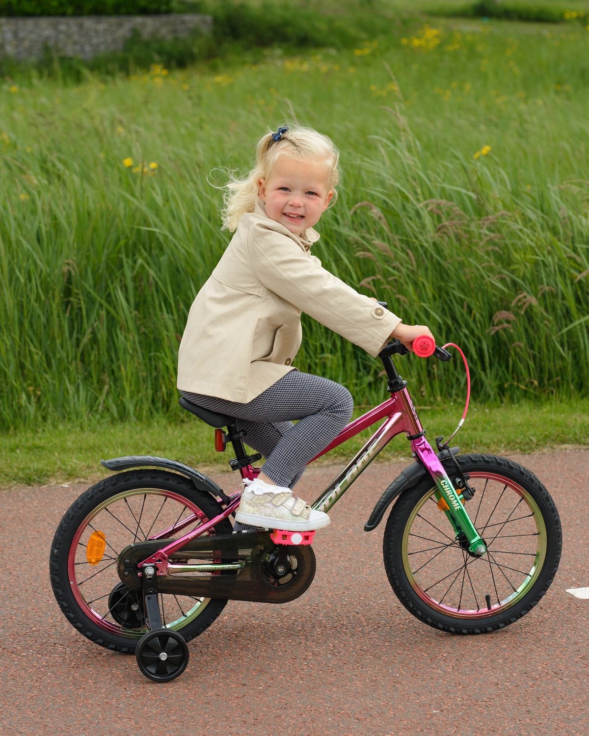 Volare Chrome Kinderfiets - Meisjes - 16 inch - Roze Groen - Twee handremmen 16 inch (detail)