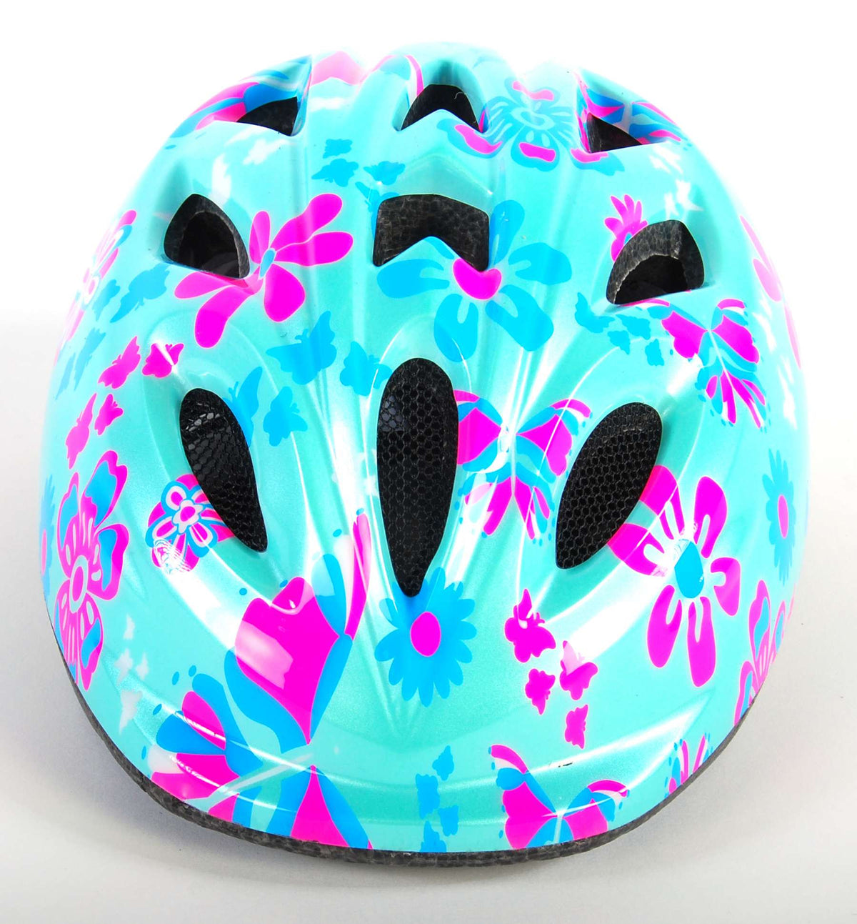 Volare Kinder Fietshelm - XS - Blauw Roze Bloemetjes - 47-51 cm - extra klein model (detail)