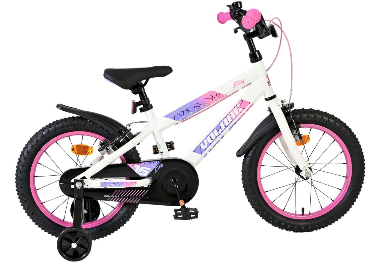 Volare Lily Kinderfiets - Meisjes - 16 inch - Wit Roze Paars - Twee handremmen 16 inch