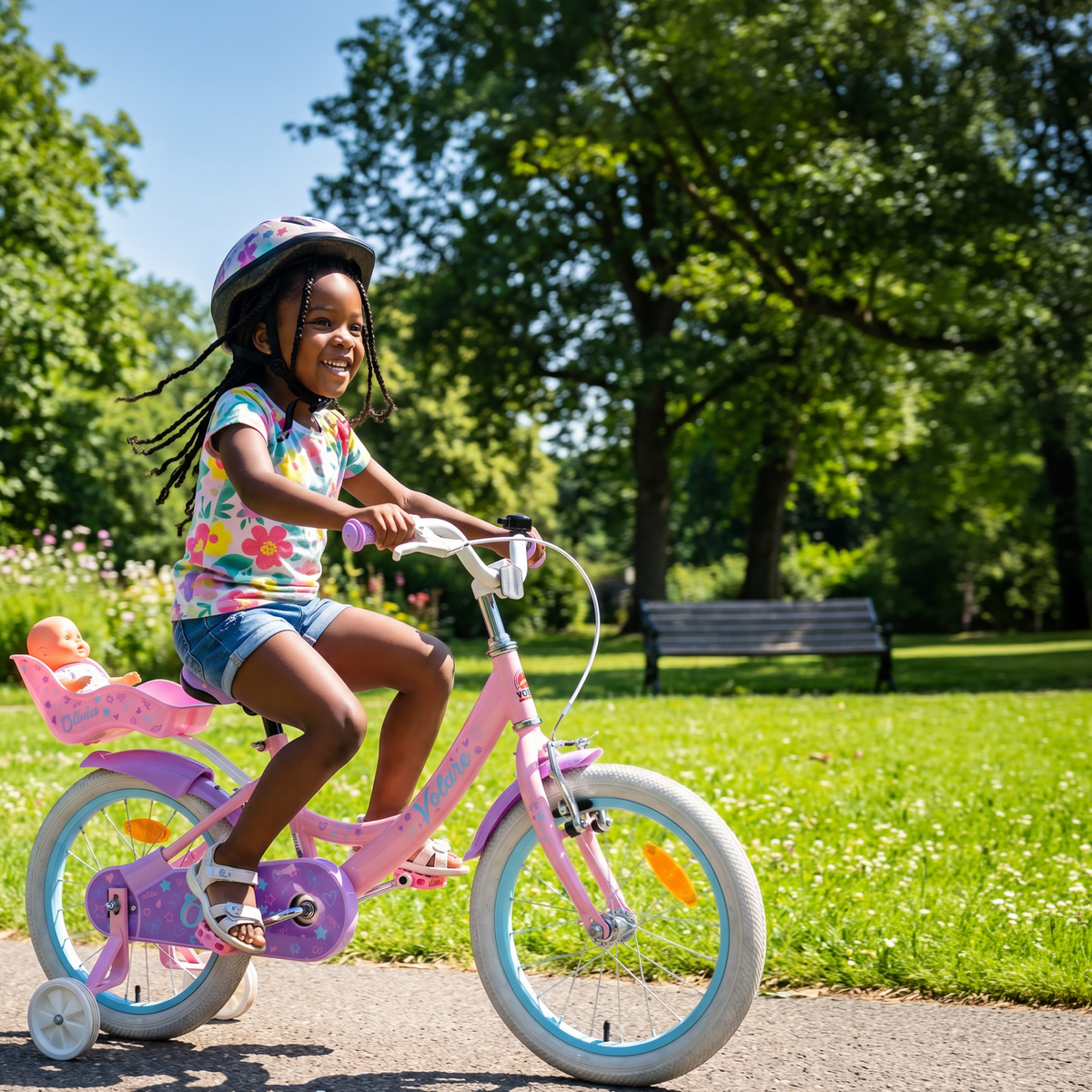 Volare Olivia Kinderfiets - Meisjes - 14 inch - Roze - Twee handremmen 14 inch (detail)
