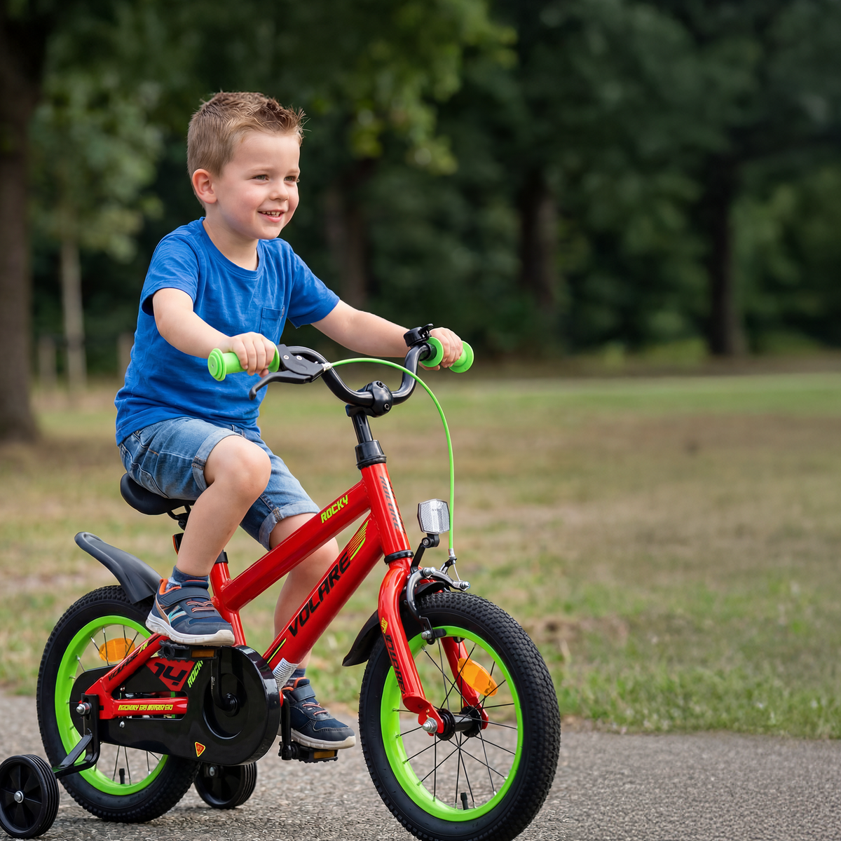 Volare Rocky Kinderfiets - Jongens - 14 inch - Rood - Twee handremmen 14 inch (detail)