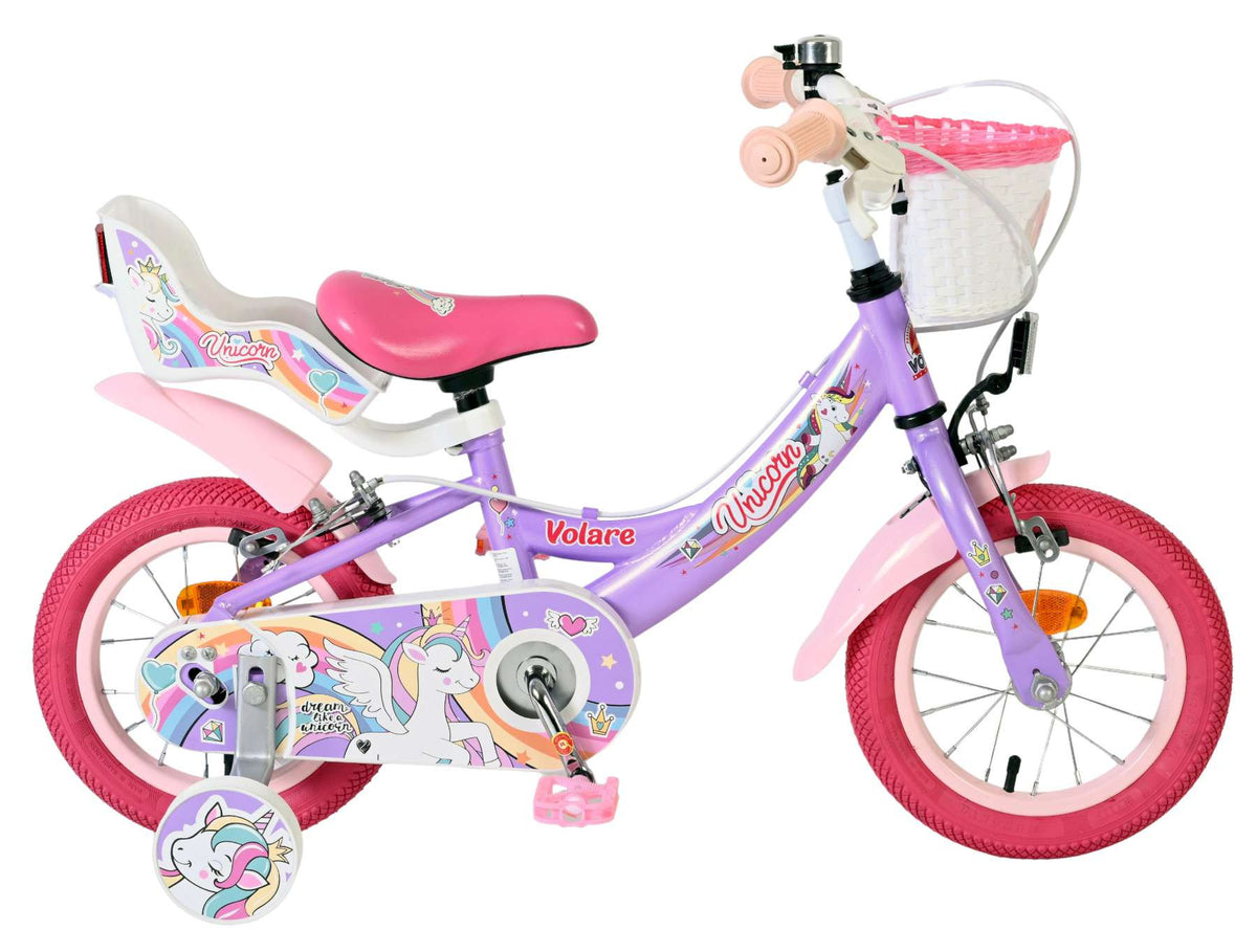 Volare Unicorn Kinderfiets - Meisjes - 12 inch - Paars - Twee handremmen 12 inch