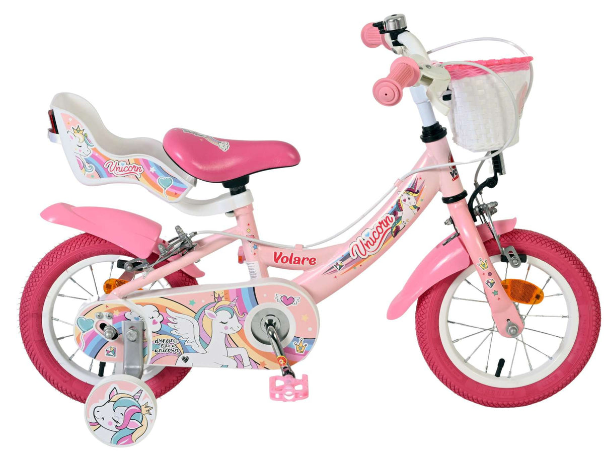 Volare Unicorn Kinderfiets - Meisjes - 12 inch - Roze - Twee handremmen 12 inch