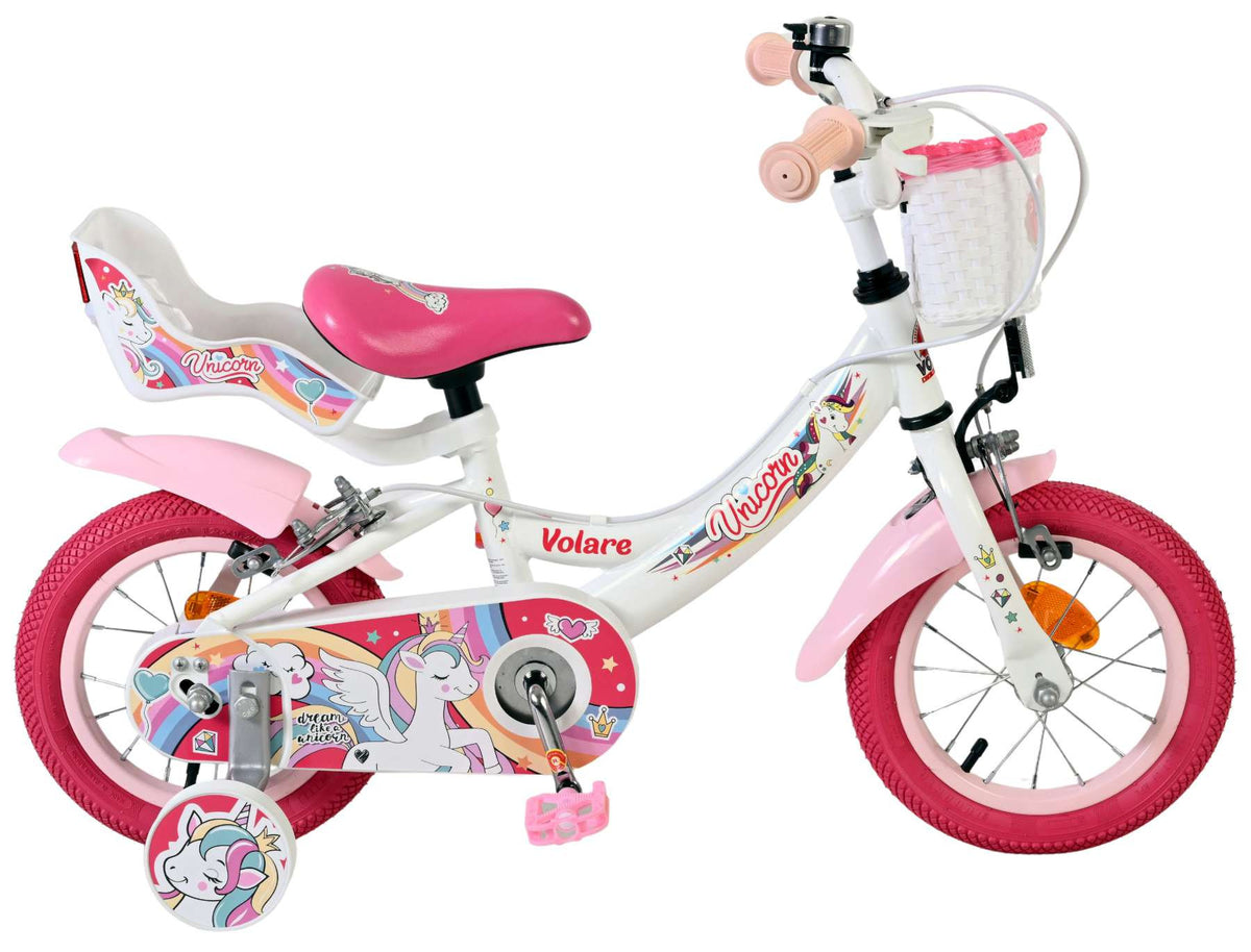 Volare Unicorn Kinderfiets - Meisjes - 12 inch - Wit - Twee handremmen 12 inch