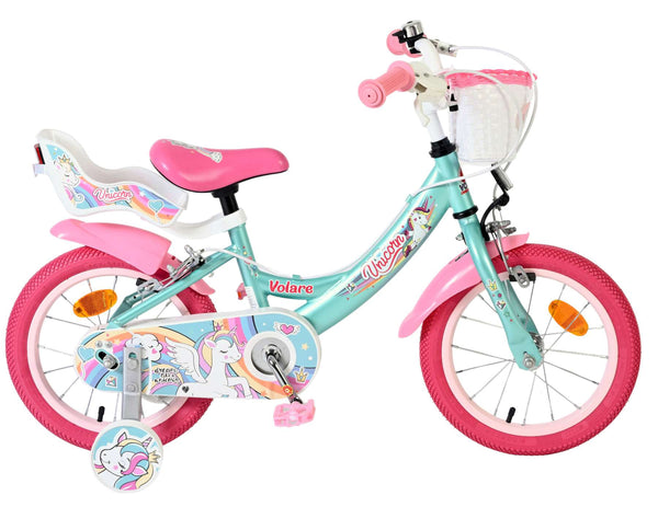 Volare Unicorn Kinderfiets - Meisjes - 14 inch - Groen - Twee handremmen 14 inch
