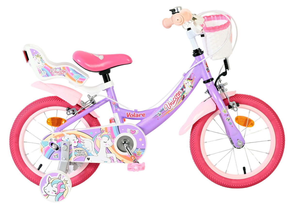 Volare Unicorn Kinderfiets - Meisjes - 14 inch - Paars - Twee handremmen