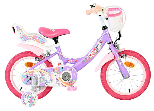 Volare Unicorn Kinderfiets - Meisjes - 14 inch - Paars - Twee handremmen 14 inch