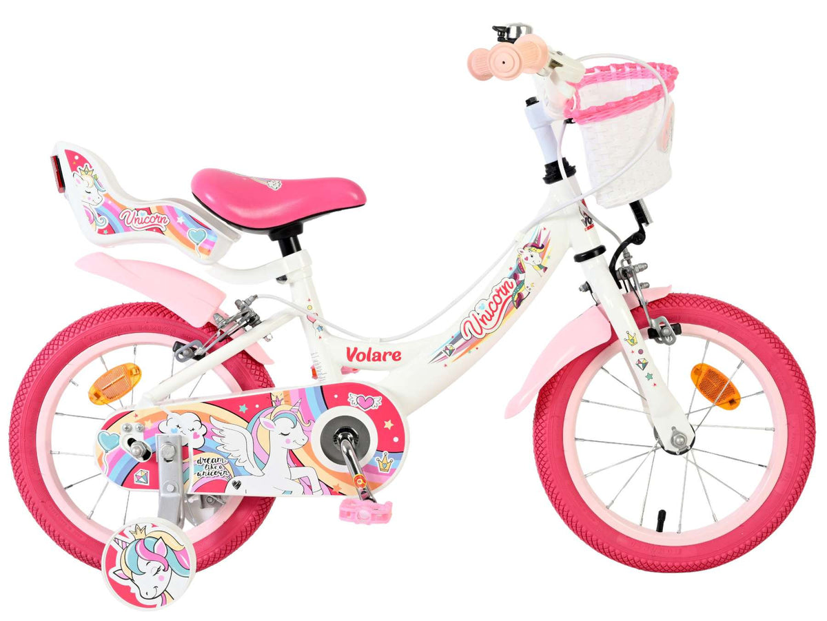 Volare Unicorn Kinderfiets - Meisjes - 14 inch - Wit - Twee handremmen 14 inch