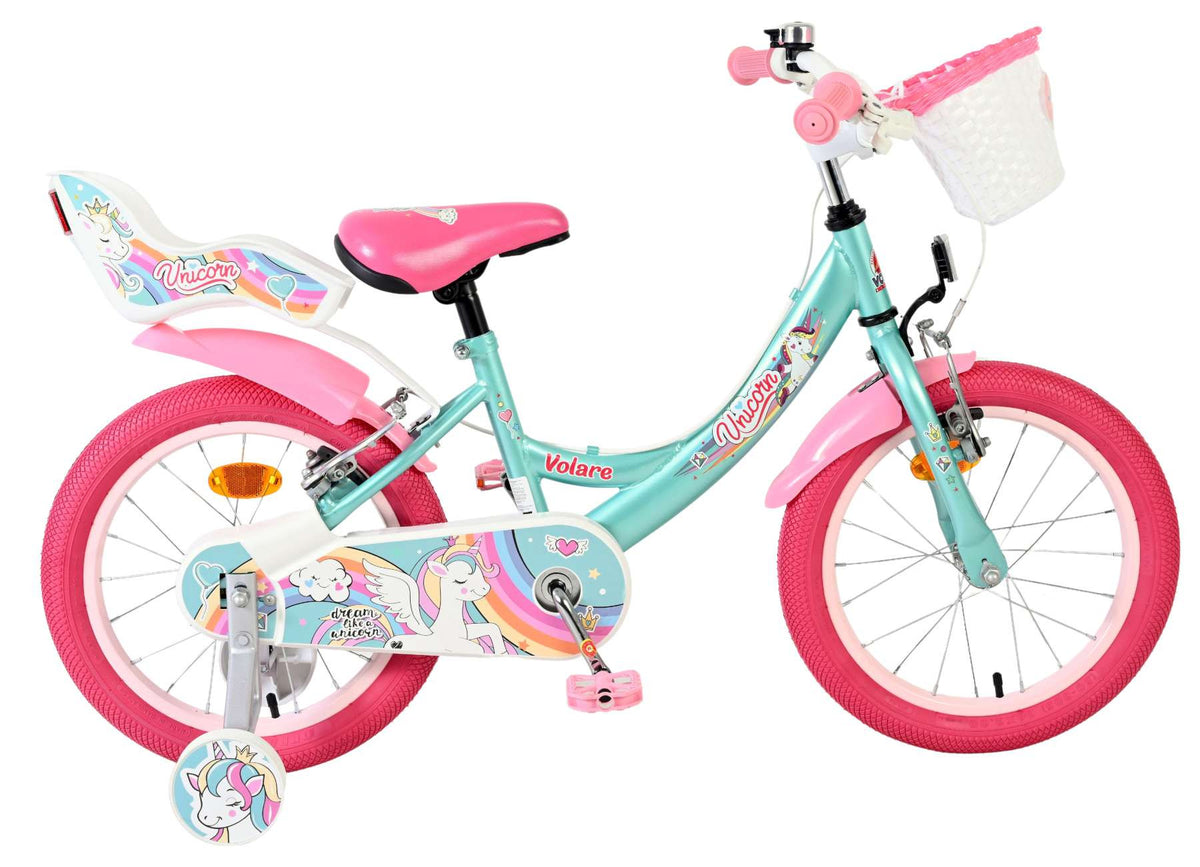 Volare Unicorn Kinderfiets - Meisjes - 16 inch - Groen - Twee handremmen 16 inch