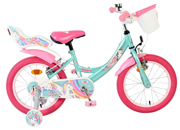 Volare Unicorn Kinderfiets - Meisjes - 16 inch - Groen - Twee handremmen 16 inch