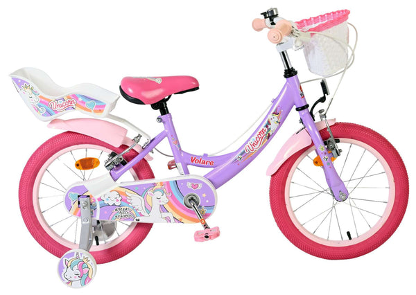 Volare Unicorn Kinderfiets - Meisjes - 16 inch - Paars - Twee handremmen 16 inch