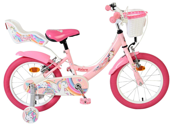 Volare Unicorn Kinderfiets - Meisjes - 16 inch - Roze - Twee handremmen 16 inch