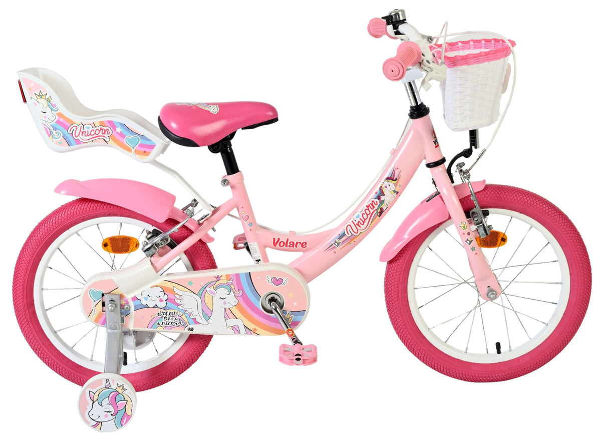 Volare Unicorn Kinderfiets - Meisjes - 16 inch - Roze - Twee handremmen
