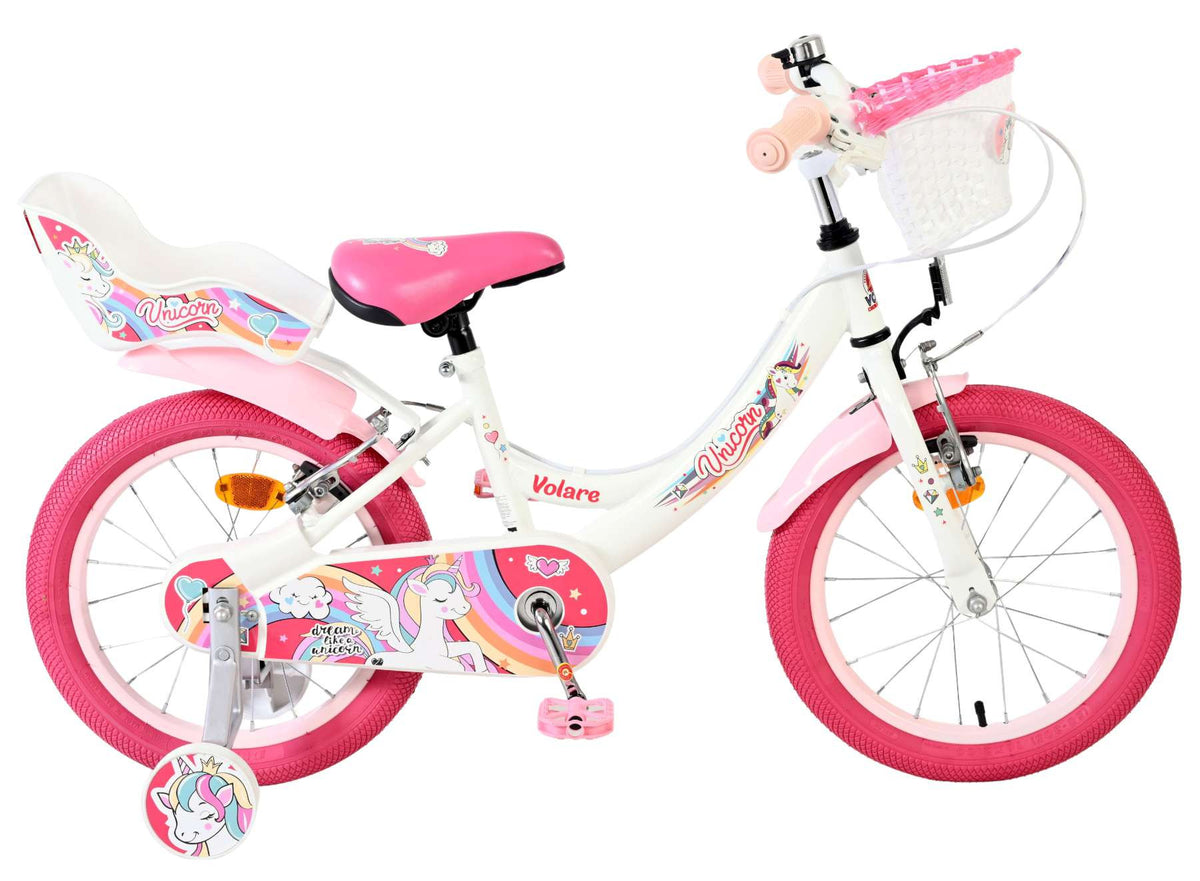 Volare Unicorn Kinderfiets - Meisjes - 16 inch - Wit - Twee handremmen 16 inch