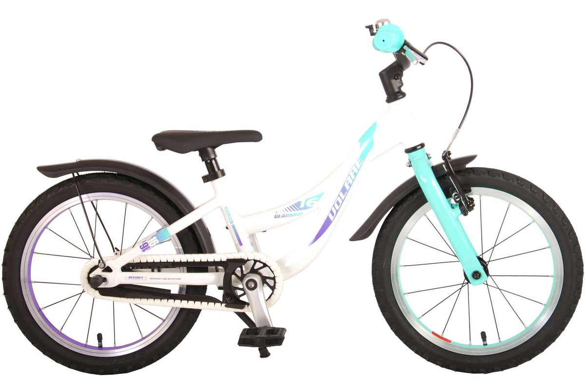 Volare Glamour Kinderfiets - Meisjes - 16 inch - Wit/Mint Groen 16 inch (detail)